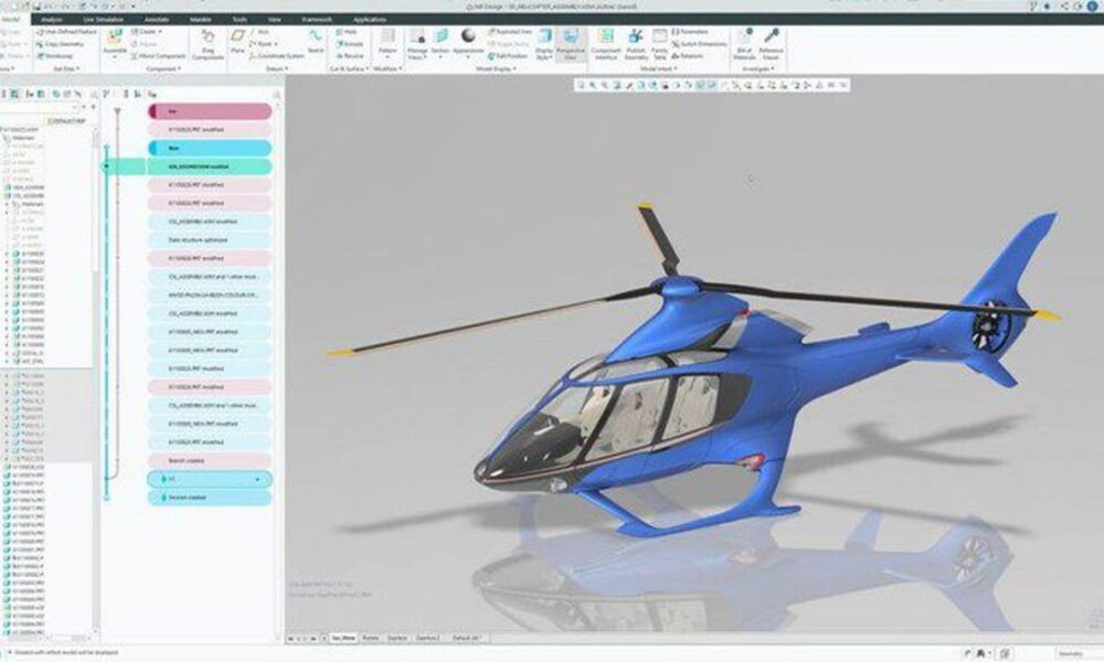 PTC Creo CAD yazılımında modellenen helikopter tasarımı