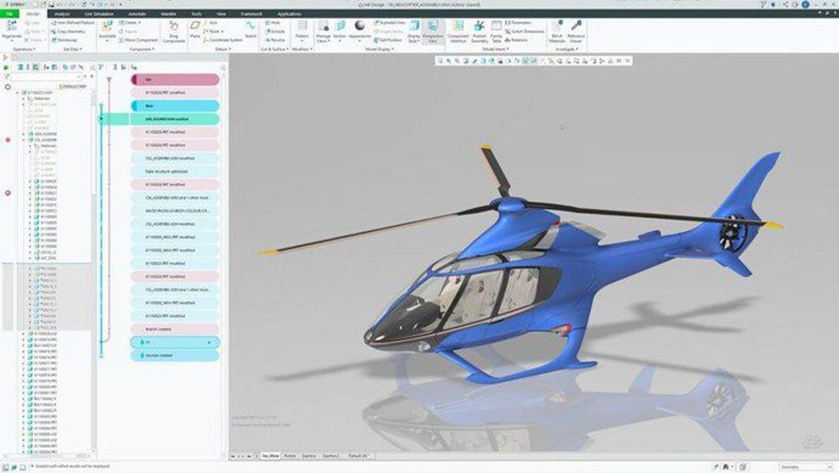 PTC Creo CAD yazılımında modellenen helikopter tasarımı